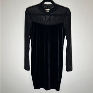 Y 2K Sheer High Neck Long Sleeve Velvet Feel Bodycon Party Dress